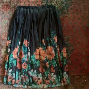 Vintage Pink and Green Pleated Midi Skirt